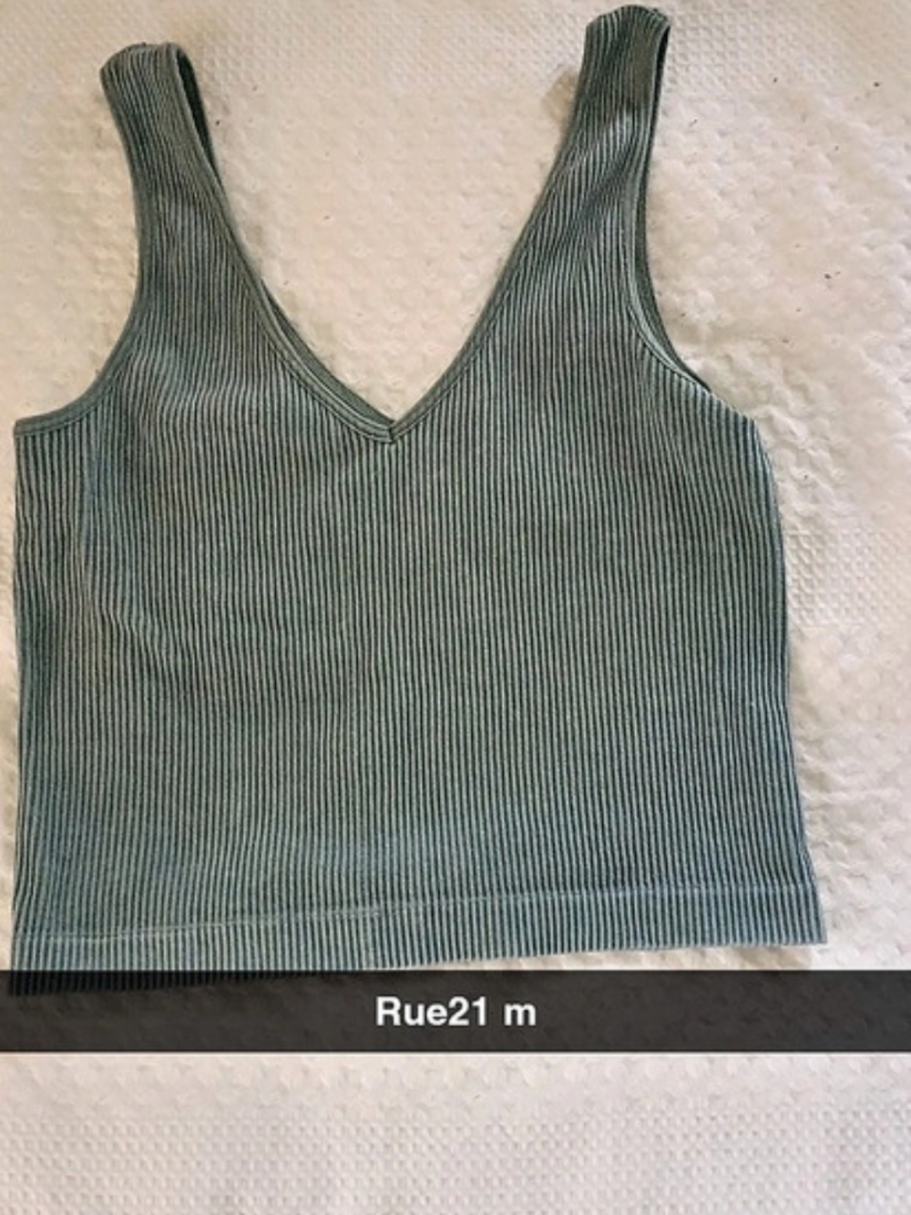 Rue21 Sage Green Ribbed V-Neck Cropped Tank Top - Size M